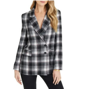 VICI COLLECTION Plaid Peacoat In Black Multi. size Medium